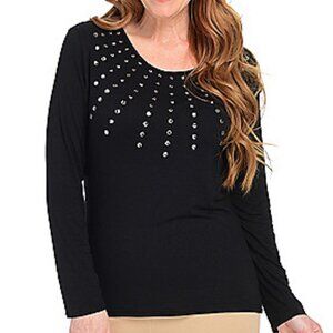 Long Sleeve Embellished Scoop Neck Top